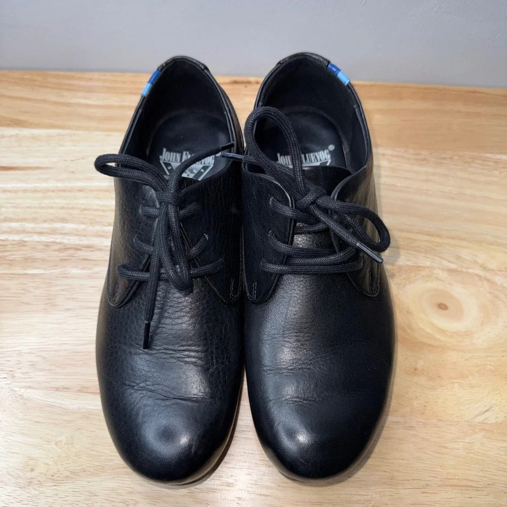 John Fluevog CBC Black Pebbled Leather Derby Oxford Shoes Mens 7 Womens 9
